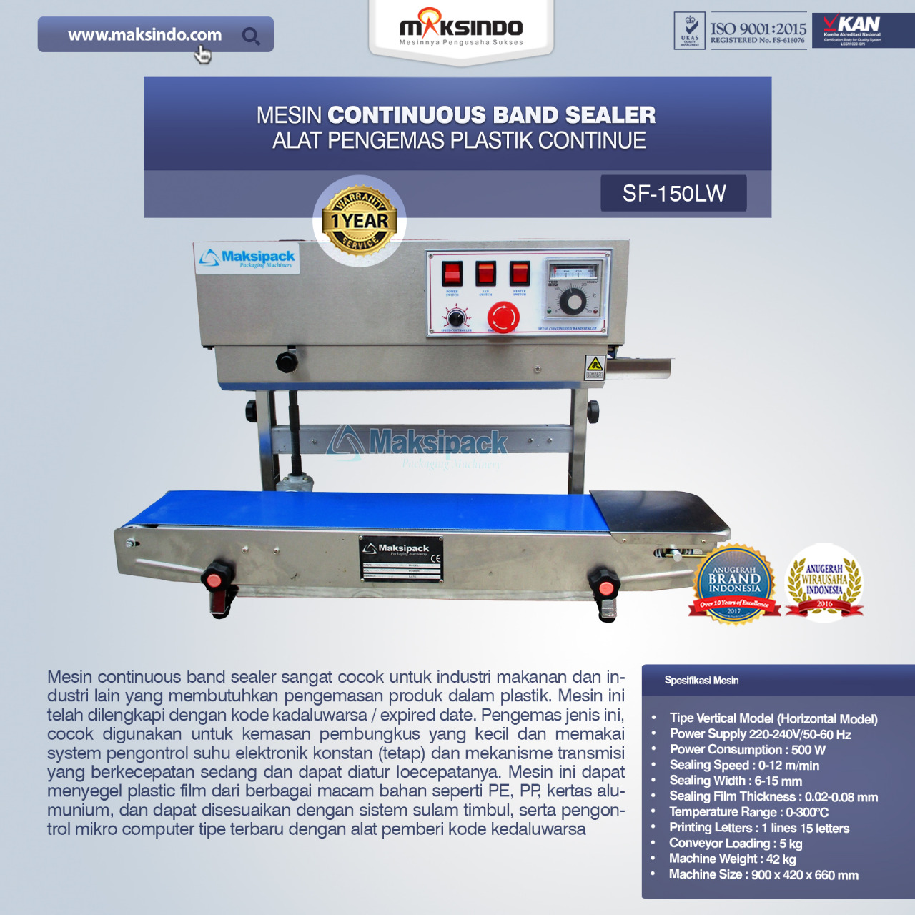 Mesin Continuous Band Sealer SF-150LW - Toko Mesin 